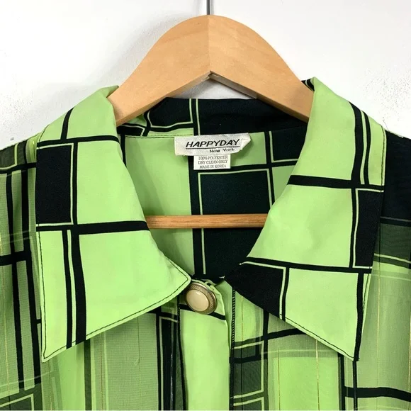 Vintage Happy Day New York Green and Black Flowy Oversized Top - Picture 6 of 16